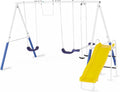 Recreation Blue Ridge Backyard Playground Set Sturdy Metal A Frame Swing with Chain Covers, Glider, Trapeze, 2 Swings, and