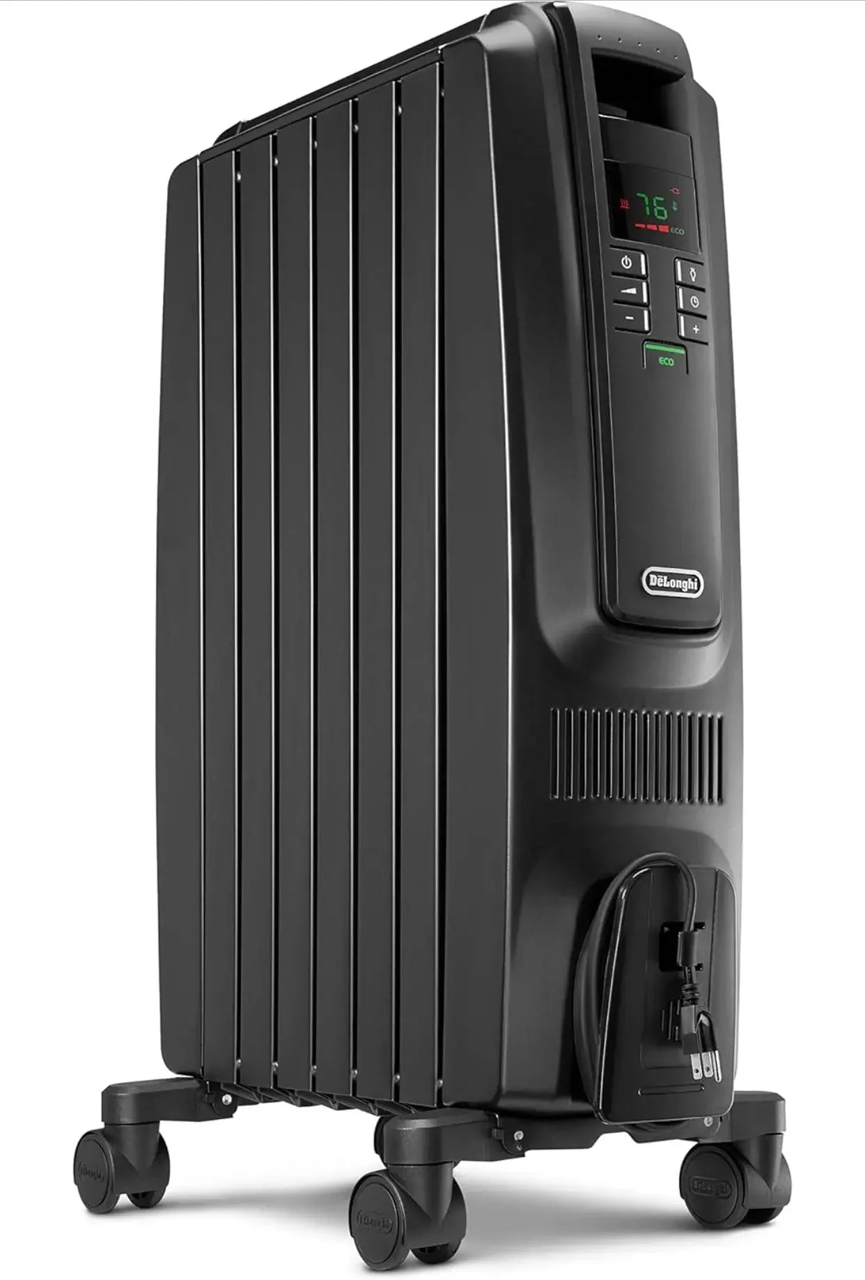 De'Longhi Oil Filled Radiator Space Heater, Quiet 1500W, Adjustable Thermostat, 3 Heat Settings, Timer, Energy Saving, Safety