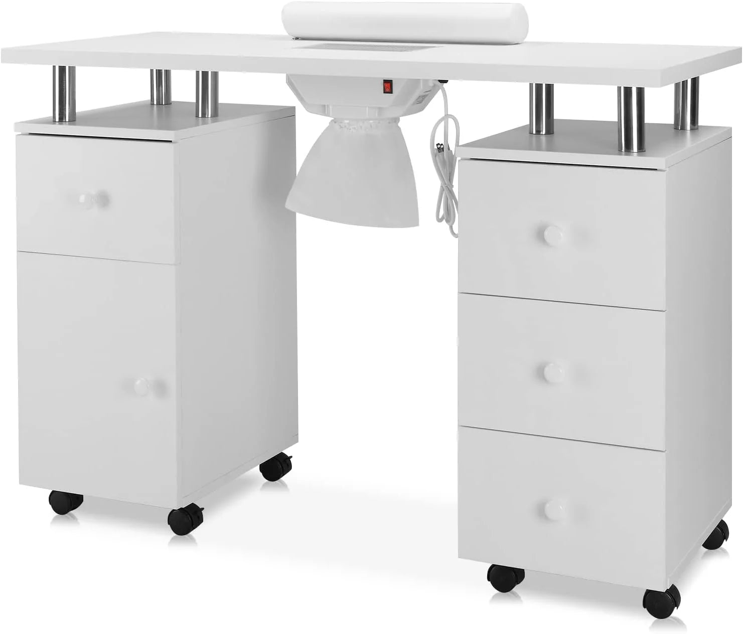 Manicure Table Nail Desk for Nail Tech w/Electric Dust Collector & Wrist Rest, Acetone Resistant Top Beauty Salon Nail