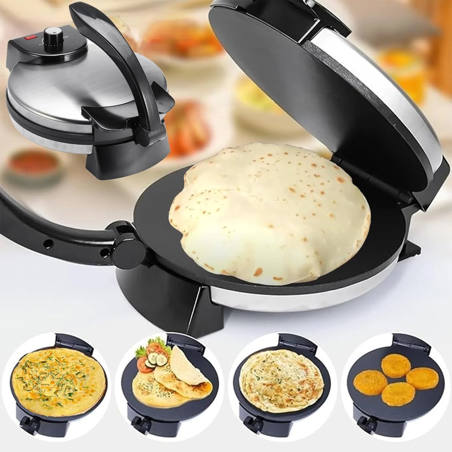 10-Inch Non-Stick Crepe Maker, 1800W Stainless Steel, Adjustable Temperature