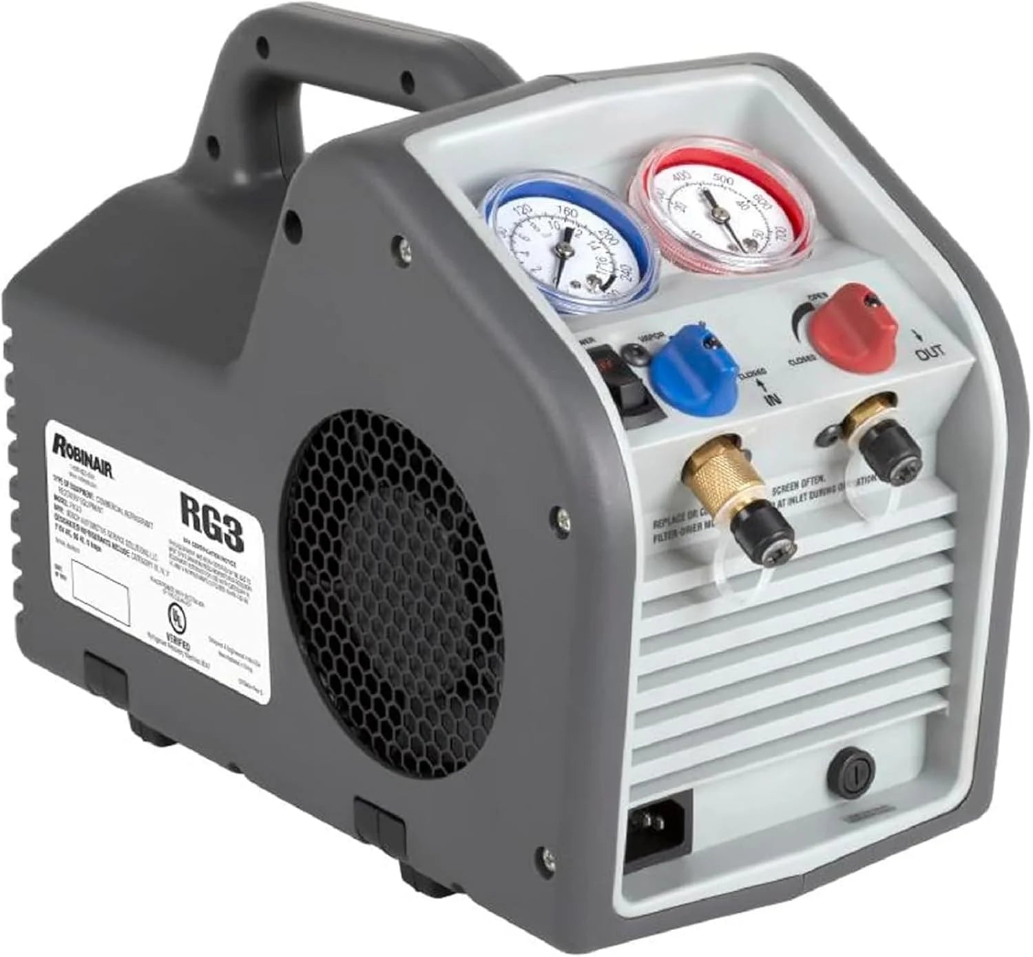 Portable Refrigerant Recovery Machine 115V, 60Hz, for Both Liquid and Vapor Refrigerant, White-Robinair