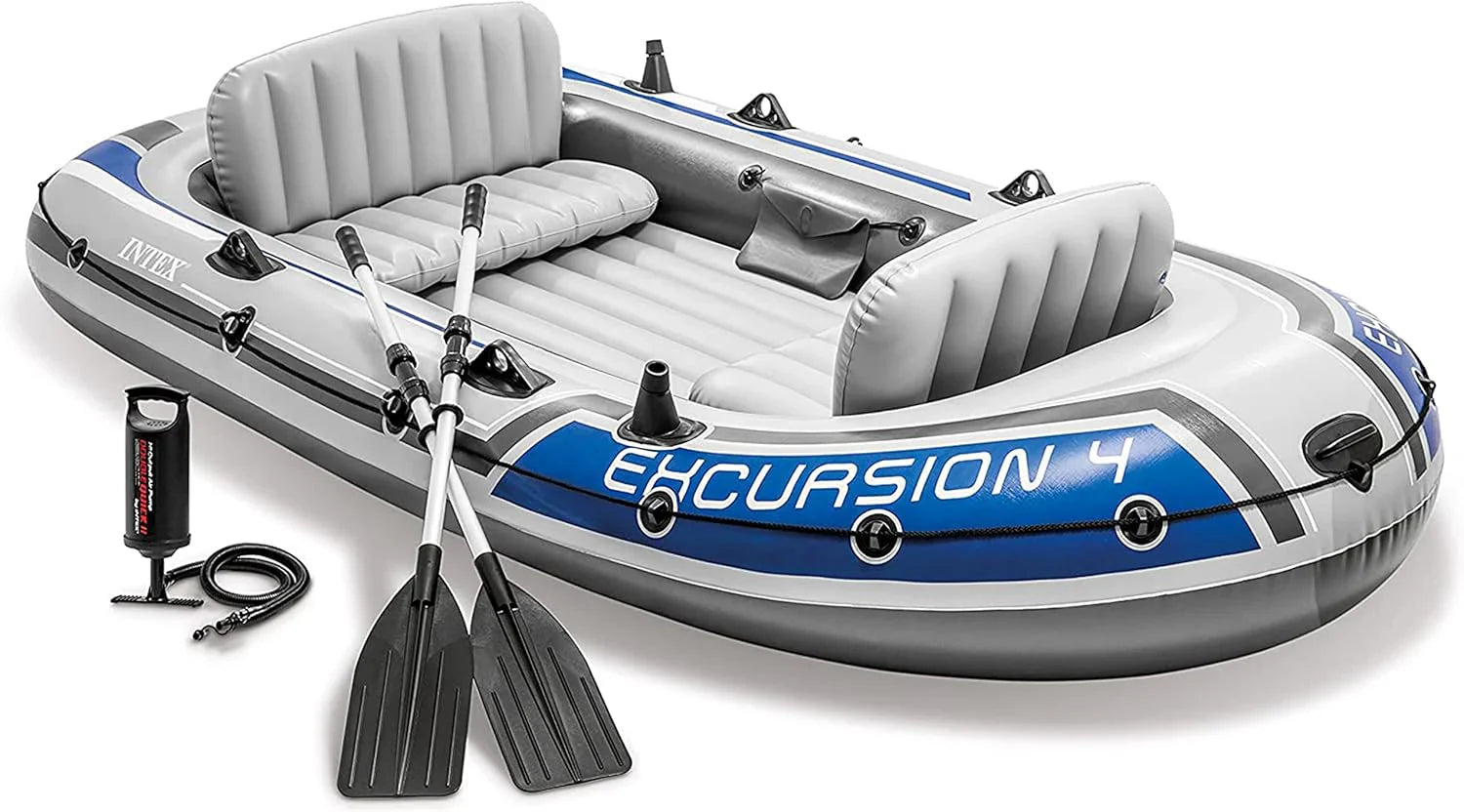 Excursion Inflatable Boat Series: Includes Deluxe 54in Boat Oars and High-Output Pump - SuperTough PVC - Adjustable Seats