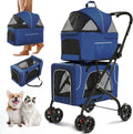 Double Dog Stroller with Detachable Carriers, Foldable Pet Cart for Small & Medium Pets (Blue)