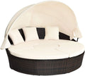 Green Rattan Round Outdoor Daybed with Canopy, Cushions & Adjustable Coffee Table