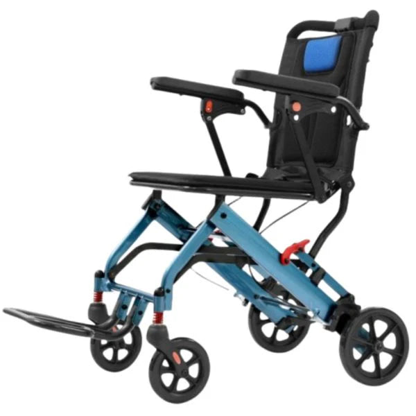 Ultra-Light Portable Folding Wheelchair, Travel-Friendly with Handbrake, 220 lbs Capacity, Ideal for Elderly & Children