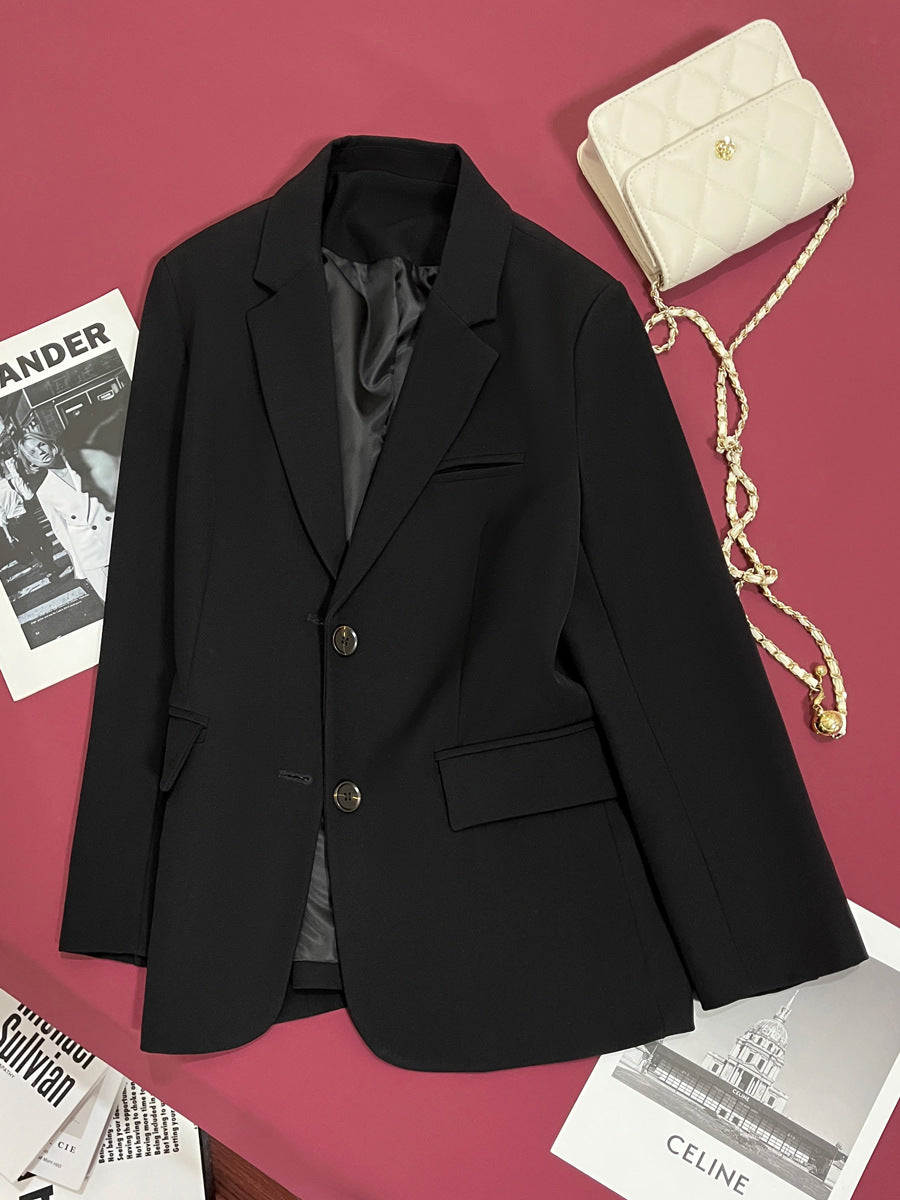 Women's Black Long Sleeve Tailored Blazer Casual Work Single Breasted Jacket with Pockets