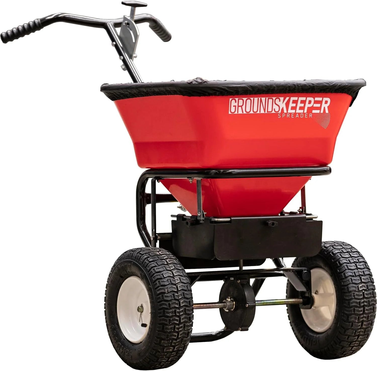 Multi-Purpose Walk Behind Push Spreader Grounds Keeper, 100 Pound Capacity, Multi Use Tool for Grass Seed, Salt, De-Icer