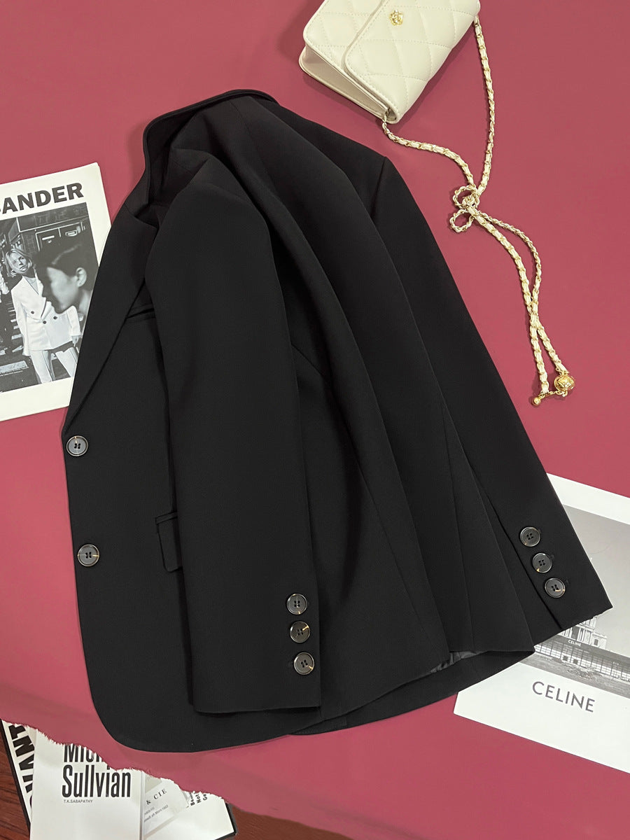 Women's Black Long Sleeve Tailored Blazer Casual Work Single Breasted Jacket with Pockets