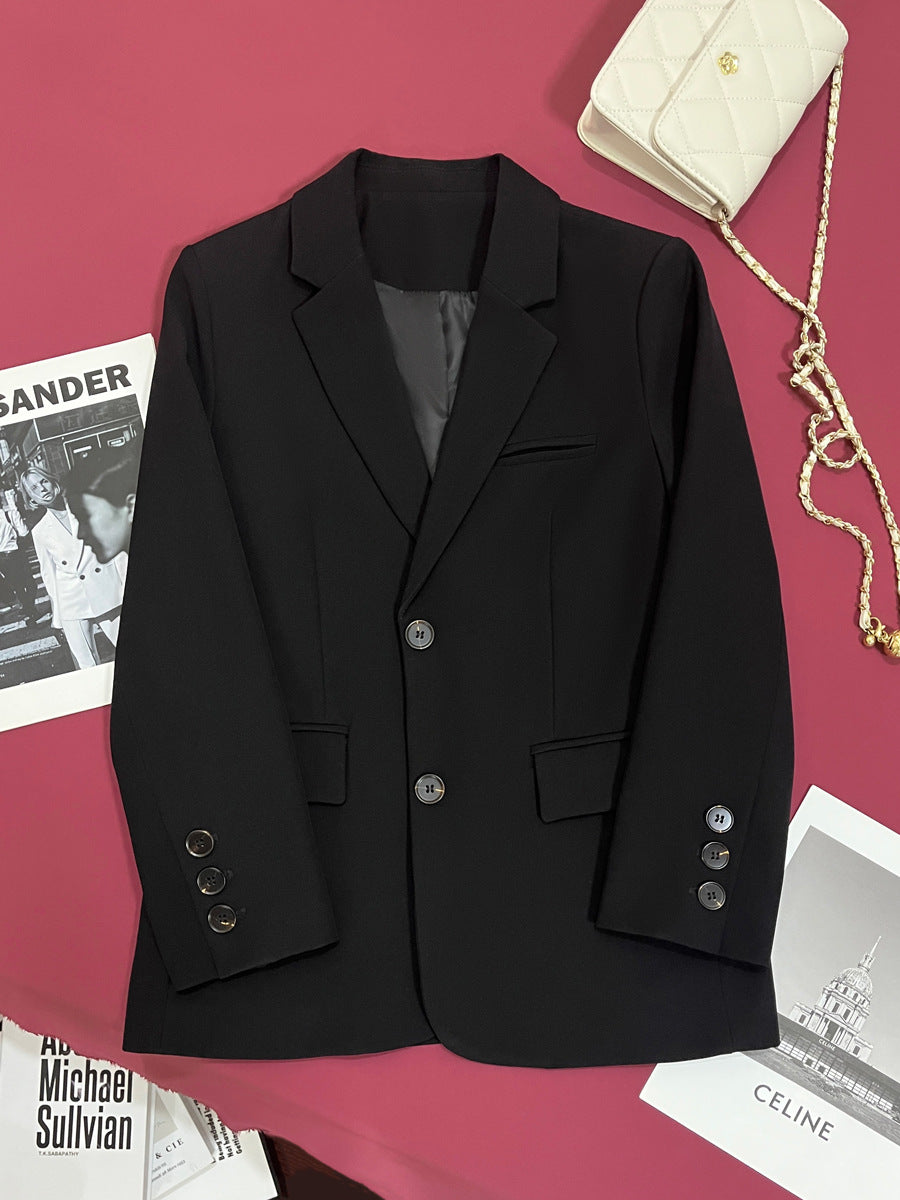 Women's Black Long Sleeve Tailored Blazer Casual Work Single Breasted Jacket with Pockets