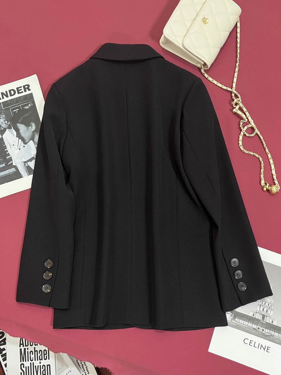 Women's Black Long Sleeve Tailored Blazer Casual Work Single Breasted Jacket with Pockets
