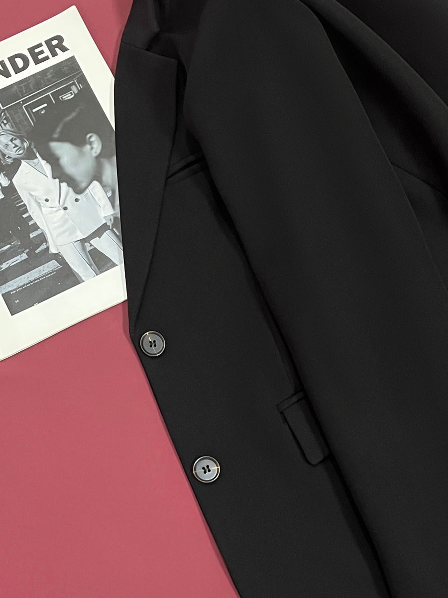 Women's Black Long Sleeve Tailored Blazer Casual Work Single Breasted Jacket with Pockets