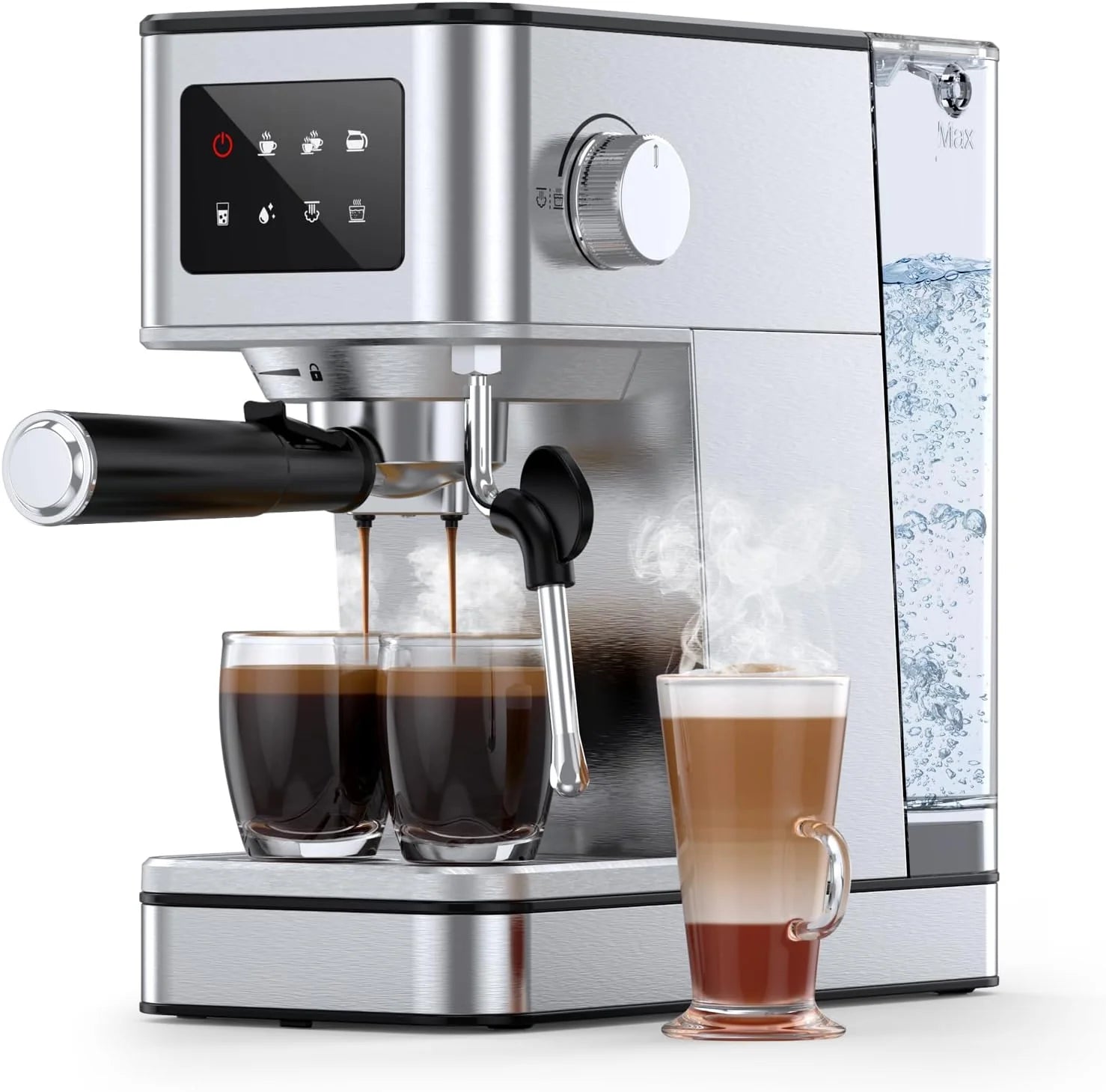 20-Bar Italian Touch Screen Espresso Machine, Frother, 57.5oz Tank, Stainless Steel, Cappuccino Latte Mocha