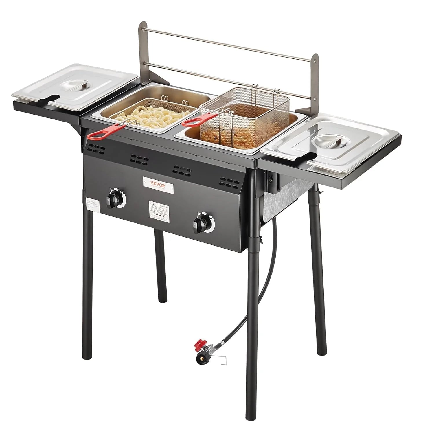 Outdoor Dual Burner Propane Fryer, 16-Gallon Stainless Steel with Basket & Thermometer