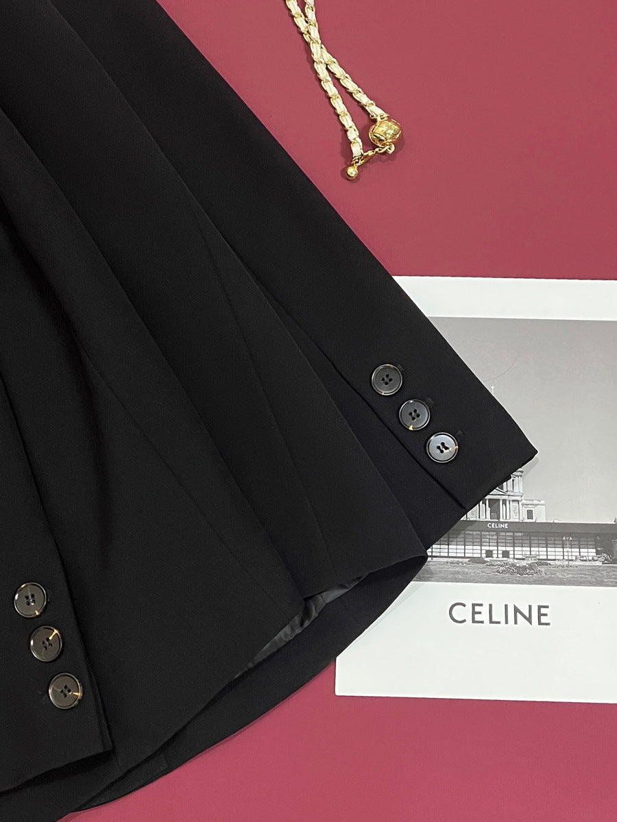 Women's Black Long Sleeve Tailored Blazer Casual Work Single Breasted Jacket with Pockets