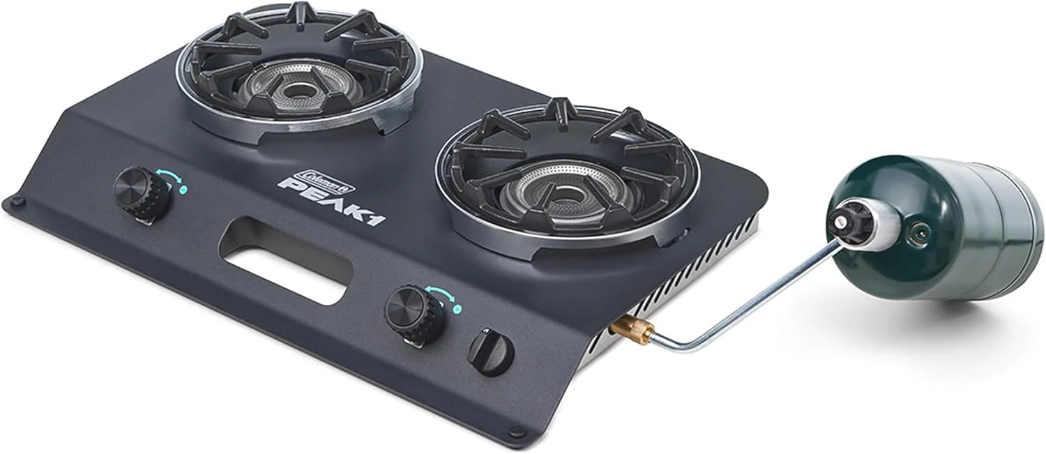 Dual-fuel camping stove, with a total power of 20,000 joules, suitable for camping, party barbecues and home barbecues.
