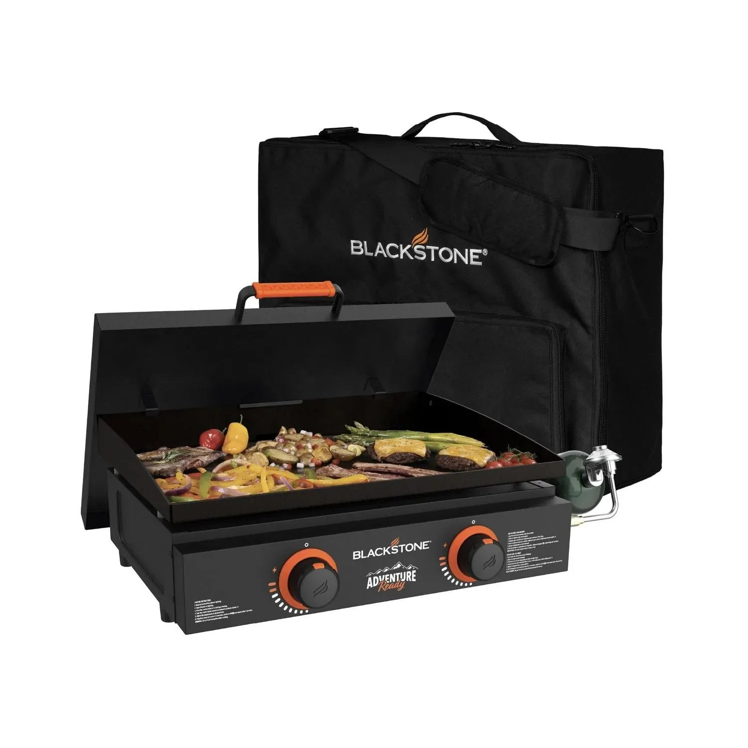 Blackstone Adventure Ready 22 Propane Griddle Gift Bundle, Black Includes Griddle, Hardcover, Carry Bag, 24,000 BTU Burners