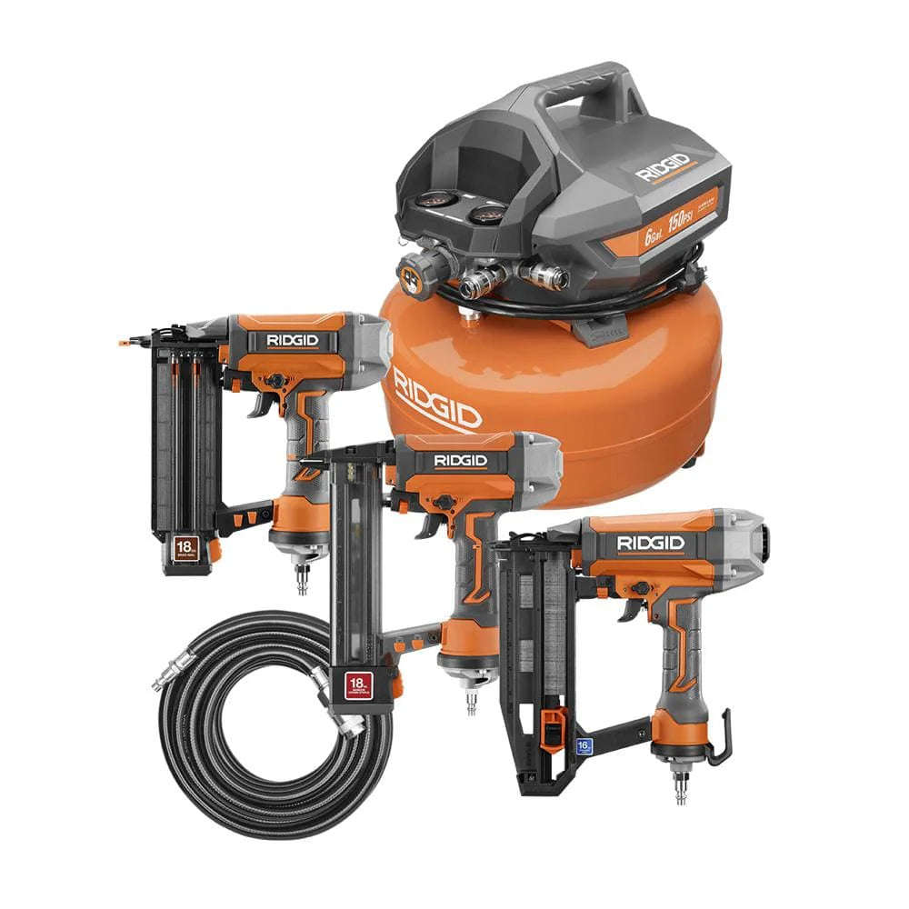 6 Gal. Portable Electric Pancake Air Compressor w/ 18GA Brad Nailer, 16GA Straight Finish Nailer, & 18GA Finish Stapler
