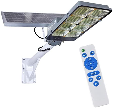 450W Solar Street Flood Lights Outdoor Lamp with Remote Control Dusk to Dawn Security Lighting for Yard Garden Gutter