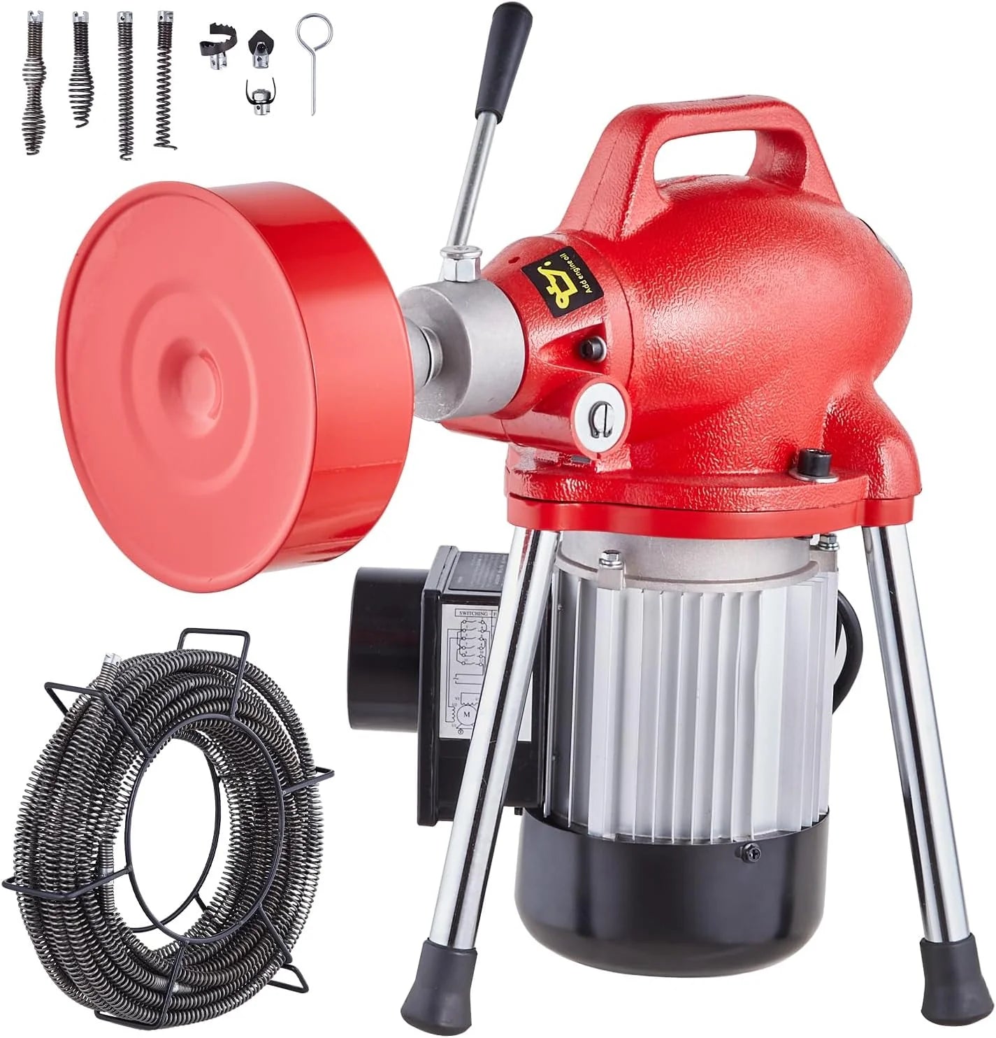 66ft x 5/8in Sectional Sewer Cleaner, 250W Electric Drain Auger with Manual Feeder, 2 Cables, 7 Cutters, Forward/Reverse, for