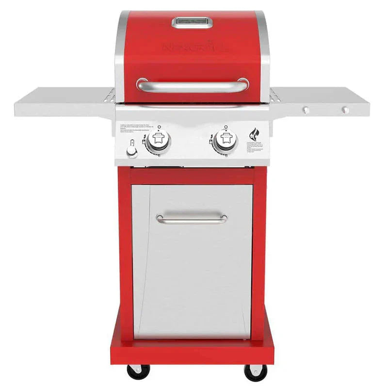 2-Burner Propane Gas Grill, Red Stainless Steel, 28,000 BTUs, Compact Design