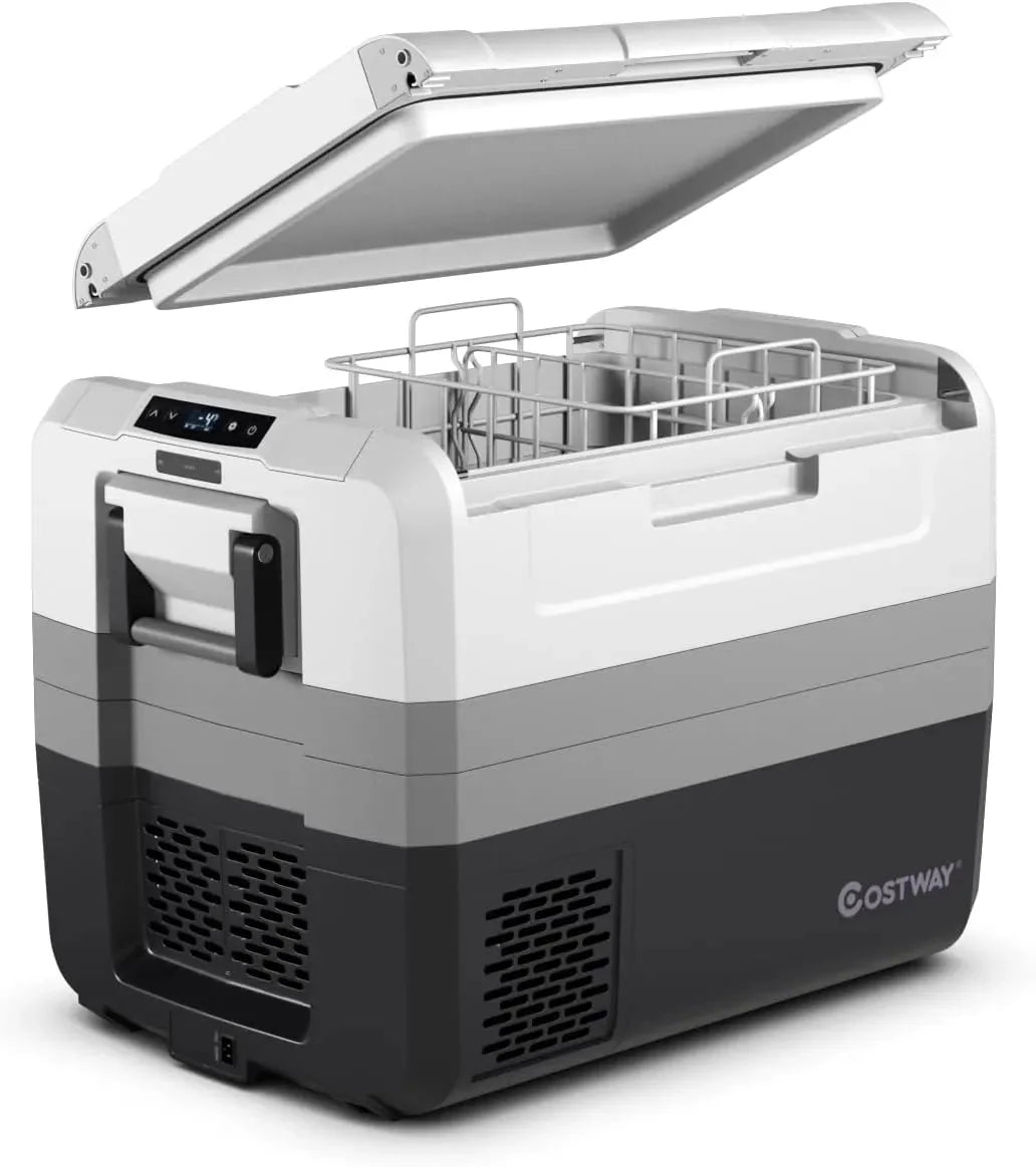 Portable Car Refrigerator, -14.8 to 50, 58-Quart Compressor Travel Fridge with Two-way Open Door, Operating Panel, Groove