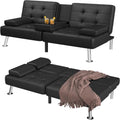 Futon Sofa Bed Convertible Folding Futon Set Modern Recliner Lounge for Small Room & Living Room with 2 Cup Holders