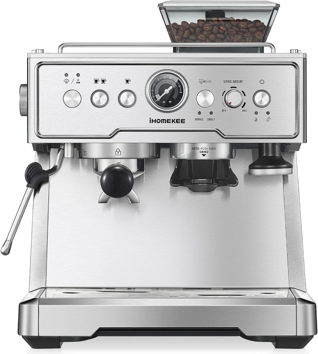 20" Double Steam Tube Espresso Machine with Frother, Detachable Tank, Professional Coffee Maker for Cappuccino Latte