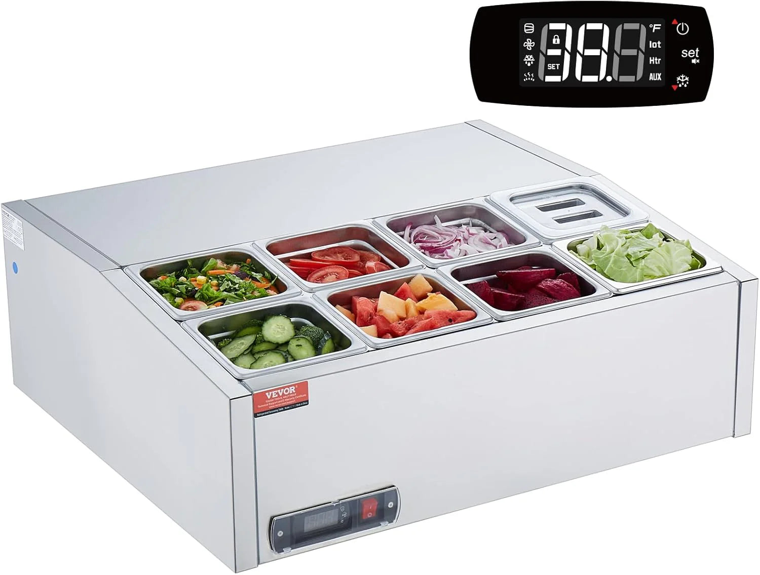 Refrigerated Condiment Prep Station, 135 W Countertop Refrigerated Condiment Station, with 2 1/3 Pans & 4 1/6 Pans, 304