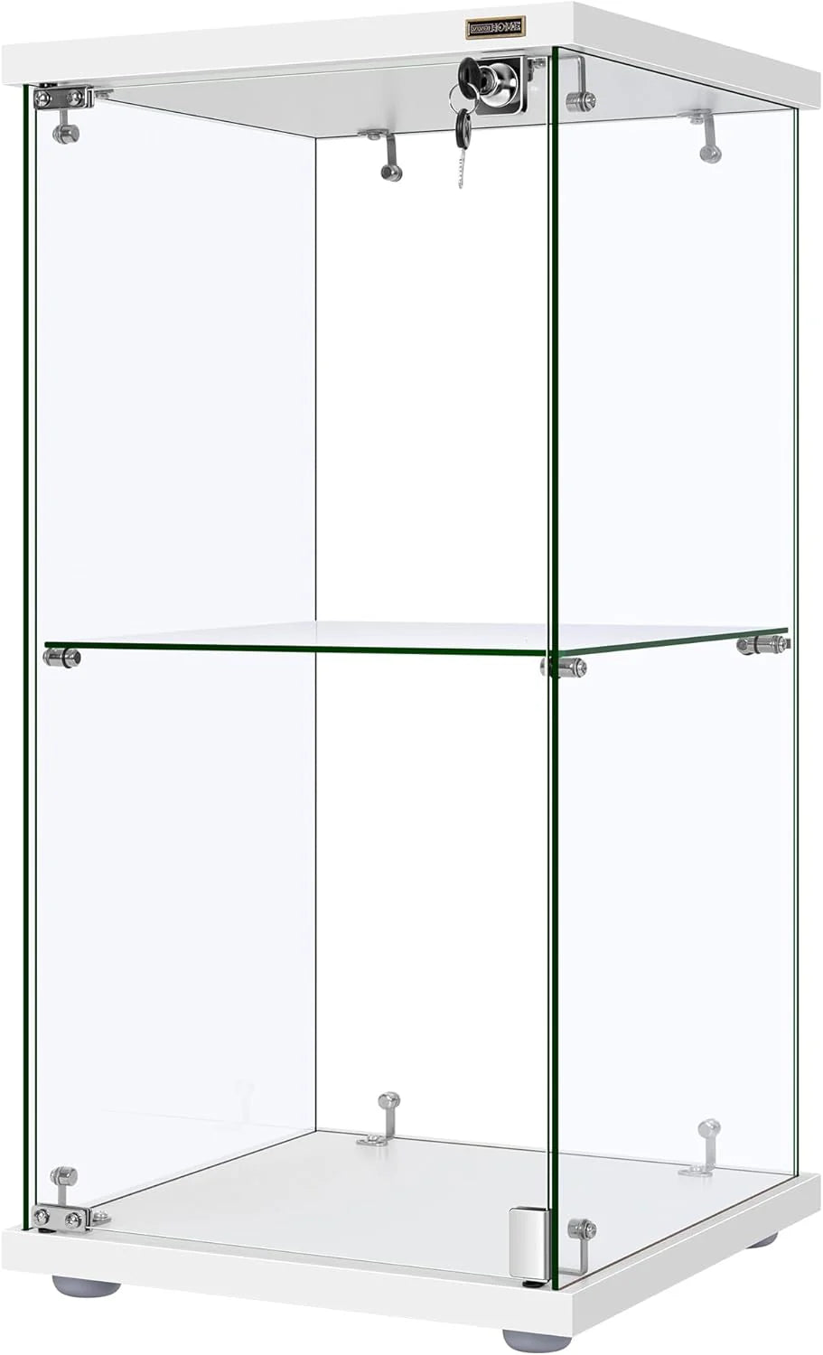 4 Layers 15.7''W x 15.7''D x 62.6''H Glass Display Cabinet Countertop Showcase with Lock, 5mm Tempered Glass 25mm MDF Base