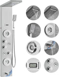 Shower Panel System, 6 Shower Modes, LED & Display Shower Panel Tower, Rainfall, Waterfall, 4 Body Massage Jets, Tub Spout