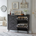 Shoe Storage Cabinet,Farmhouse Shoe Organizer with 4 Flip Drawers & Barn Door Design,Freestanding Hidden Slim Narrow Shoe