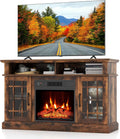 Electric Fireplace TV Stand for TVs Up to 55", Fireplace Entertainment Center with Cabinet & Adjustable Shelves, Remote