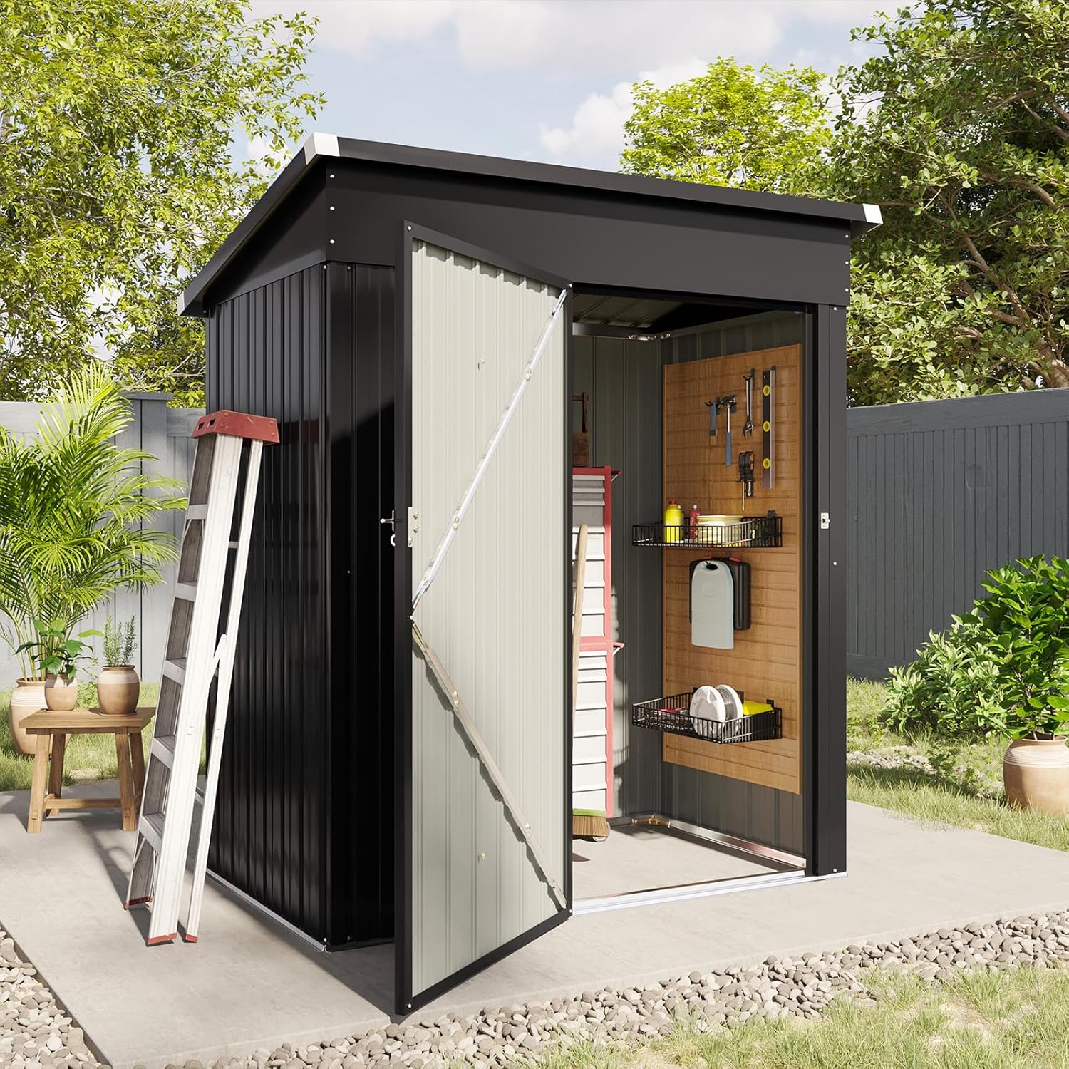6.2x4 FT Shed Outdoor Storage Shed Metal Garden Shed with Lockable Doors & Slooping Roof Tool Shed Bike Shed for Backyard