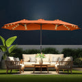 Double Sided Patio Umbrellas - 15ft Solar Lights LED Lighted Outdoor Extra Large Market Table Umbrella with Base Included