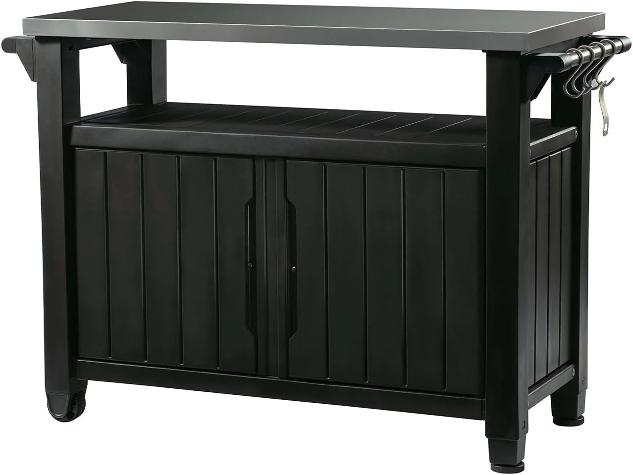Keter Outdoor Rolling Table Cart for Food Prep, Storage, Bar & Grill, Dark Brown