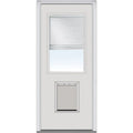 National Door Company Steel Exterior Door, Primed, 1/2 Lite with Clear Glass Internal Blinds & Pet Door, Right Hand Inswing