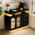 Bar Cabinet Kitchen Storage Cabinet with RGB Light, Human Sensor Design Sideboard Buffet Cabinets, Wood Coffee Bar Table with