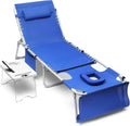 3-in-1 Outdoor Sun Tanning Lounge Chair with Face Hole 5-Position Recliner, Folding Side Table & Removable Pillow, 330lbs