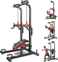 Pooboo Power Tower Dip Station, Pull-Up Bar, Supine Board, Adjustable