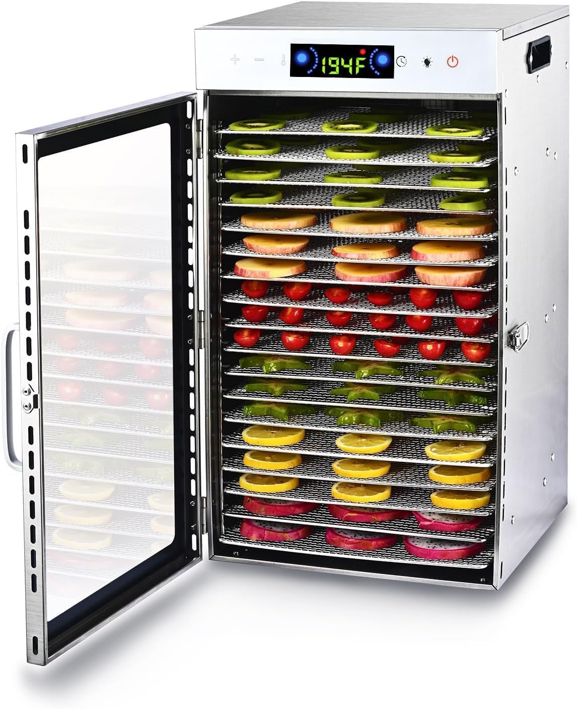 Touch screen 18-Floor Stainless Steel Food Dehydrator, Adjustable Timer and Temperature, 18 Racks, Dryer for Jerky, Meat