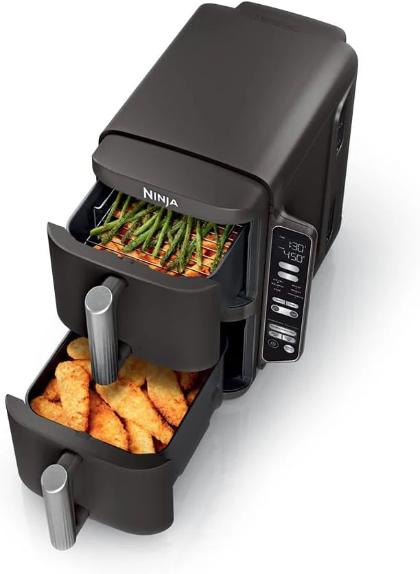 8L Double-Layer Dual-Basket Air Fryer, Space-Saving, Serves 6, Multifunctional for Baking & Dehydrating, Dishwasher-Safe
