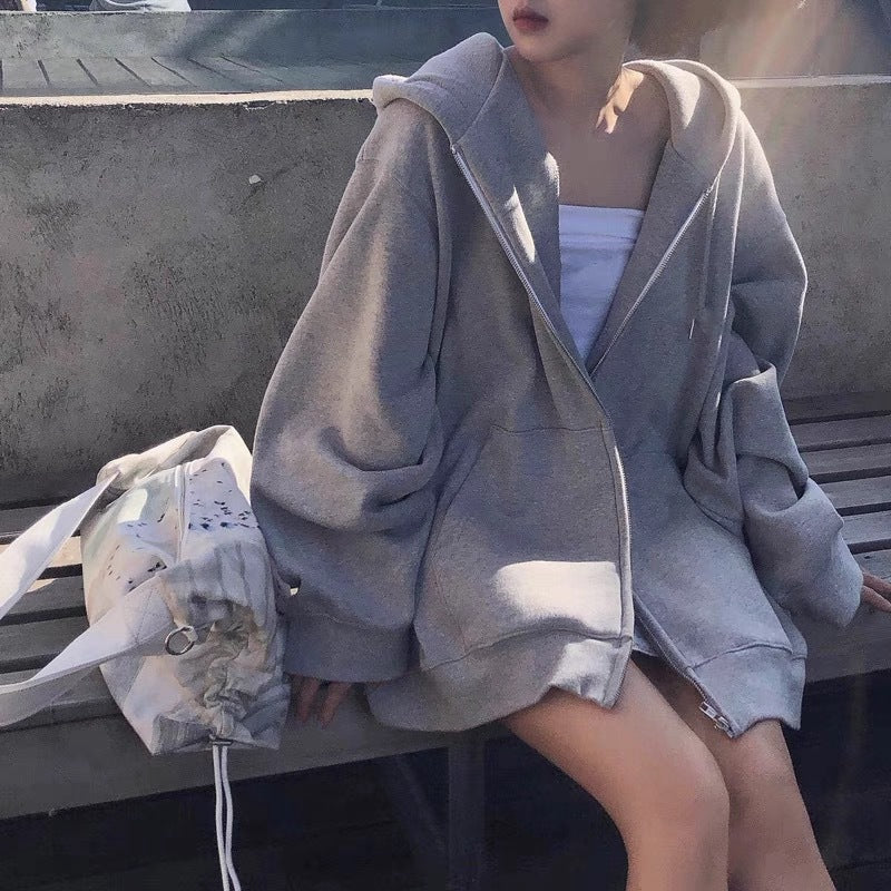 Women's Oversized Zip Up Hoodie Casual Long Sleeve Sweatshirt Jacket