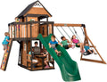 Gorge Creek Pure Pine Swing Set, Playhouse with Barbecue Grill, Plastic Utensils, Picnic Area, Steering Wheel, Double-Padded