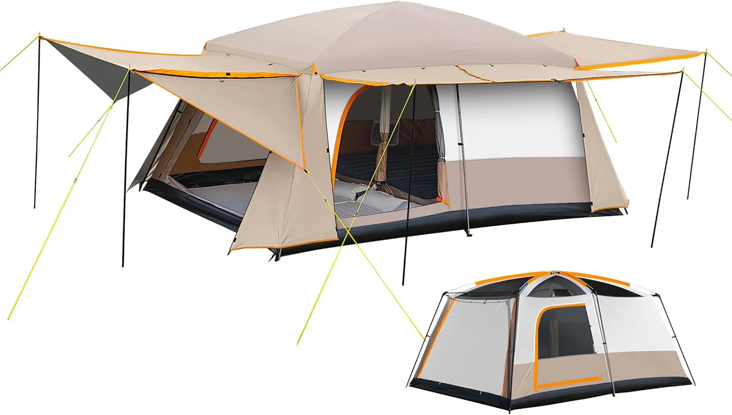 Camping Tent, 4-6 Person Family Cabin Tents, Large Waterpoof Tents for Camping Outdoor, 210D Oxford Fabric Blackout Foldable