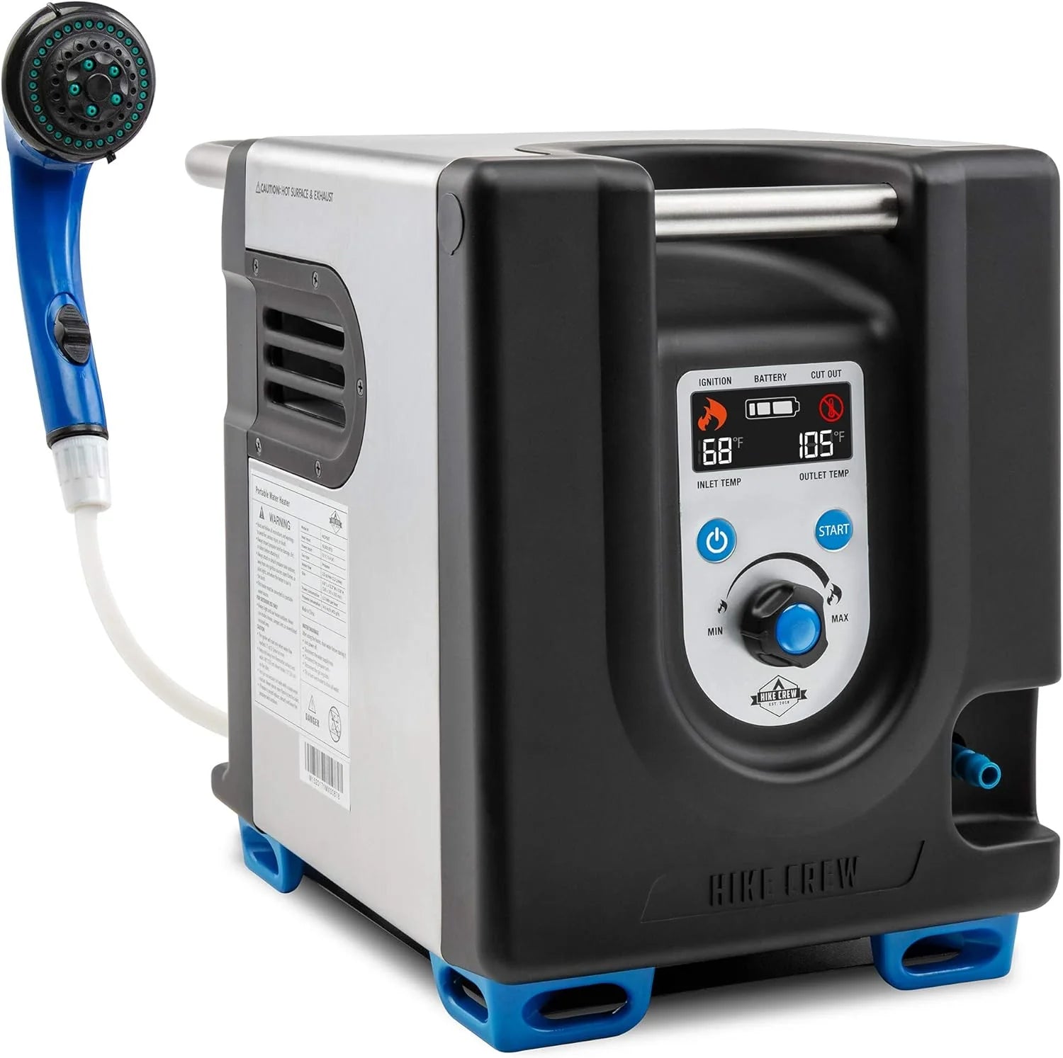 Portable Propane Water Heater & Shower Pump with Built-in Battery, LCD Display, Safety Shut-Off & Carry Case, Instant Hot