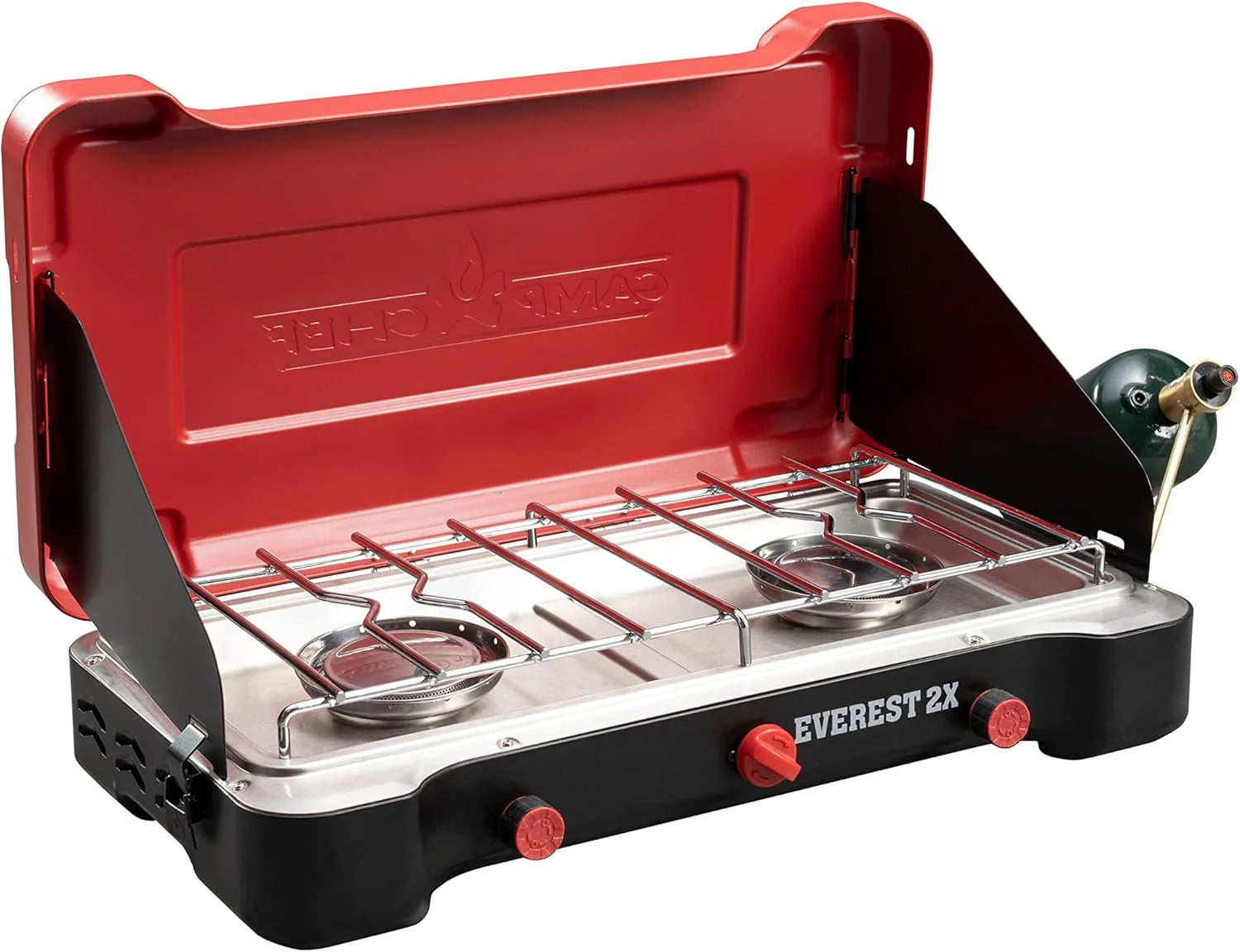 Camp Chef Mountain Series Everest 2X - High Output Two-Burner Camp Stove - Lid Doubles as Windscreen - Portable Cooking Stove