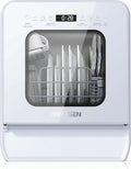 Portable Countertop Dishwasher, 5L Tank, 3 Spray Arms, 12H Delay, No Hookup Needed, White