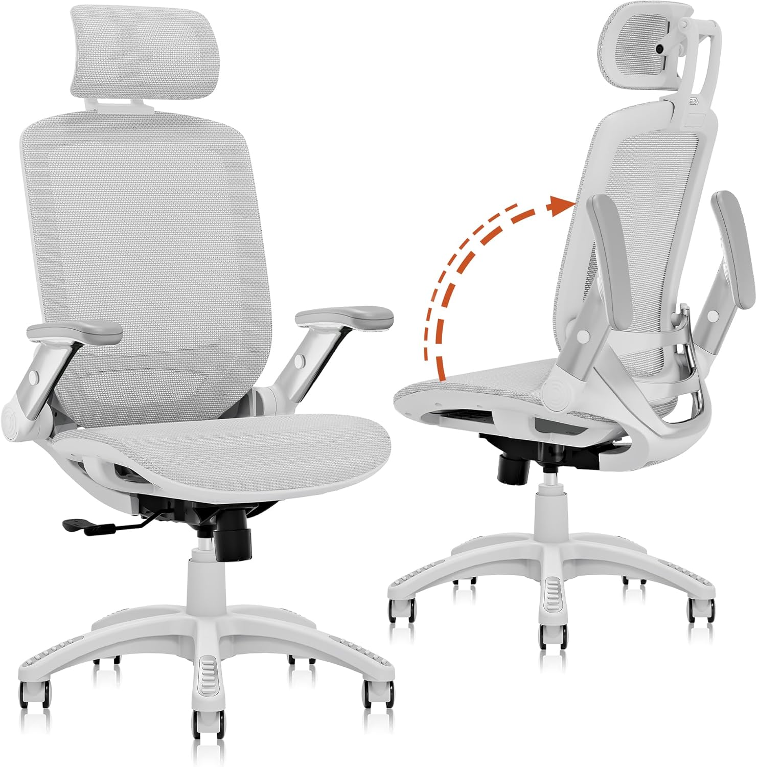 GABRYLLY Ergonomic Office Chair, High Back Home Desk Chair with Headrest, Flip-Up Arms, 90-120° Tilt Lock and Wide Cushion