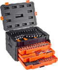 Mechanical tool kits and socket sets, consisting of 450 pieces, available in sizes of 1/4 inch, 3/8 inch and 1/2 inch, deep