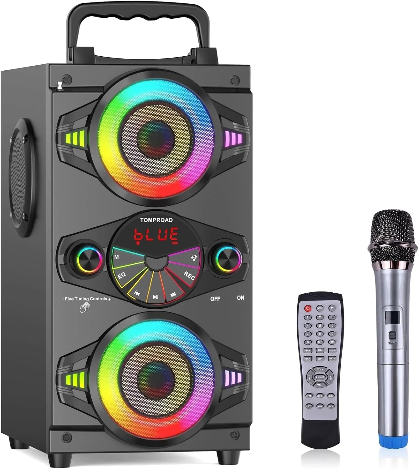 Speakers, 60W Portable Wireless Loud Outdoor Home Party Bluetooth Speaker with Subwoofer, FM Radio, LED Colorful Lights